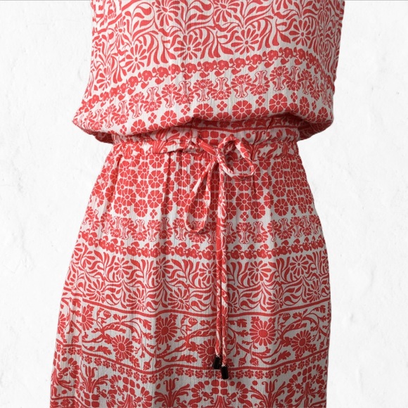 Timing Dresses Timing White And Orange Floral Scroll Print Dress